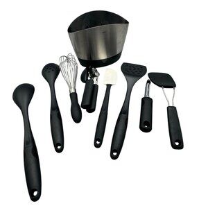 9-Piece Black white Kitchen Utensil Set Stainless Steel Holder drainage READ